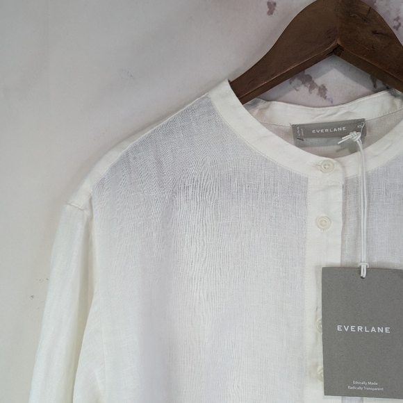 Everlane Shirt Womens White Button Up Linen Pocket Popover Billow Blouse - Picture 3 of 13